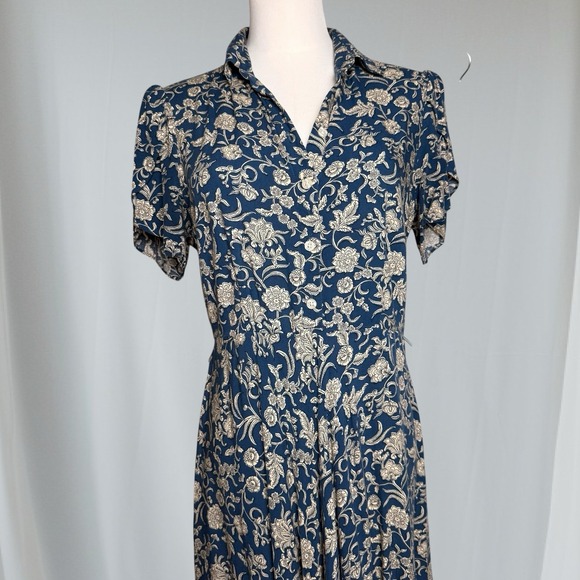 CHAPS Womens Midi Floral Dress Size S Blue Flutter Sleeve Cottagecore‎ Fairy - Picture 13 of 16